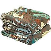 Boho Throw Blanket for Bed 100% Cotton Soft Lightweight Quilt Blanket Twin Forest Tiger Embroidery Home Decor Breathable Bed Blankets,60"×80" All Season Throw for Sofa Couch Chair