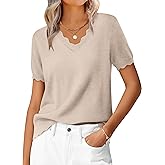 ANRABESS Women's Short Sleeve Sweater V Neck Ribbed Knit Lightweight Sweaters Tops 2026 Spring Summer Business Casual Outfits
