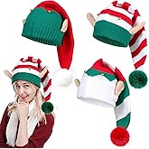 POTPTPT 3-Pack Christmas Knitted Elf Hats with Ears for Adults Women Men Elf Beanie Crochet Long Santa Hats Elf Costume Accessories Xmas Party Caps