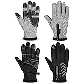 Bencailor 2 Pairs Waterproof Winter Gloves for Men Windproof Touchscreen Fingerless Cold Weather Gloves for Outdoor Activity