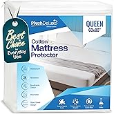 PlushDeluxe Queen Mattress Protector, Breathable Soft Terry Cotton Fitted Sheet Bed Cover with Deep Stretchable Pockets, 100% Waterproof, Noiseless, Hypoallergenic, Dust Mite Proof, 60"x80"x15"