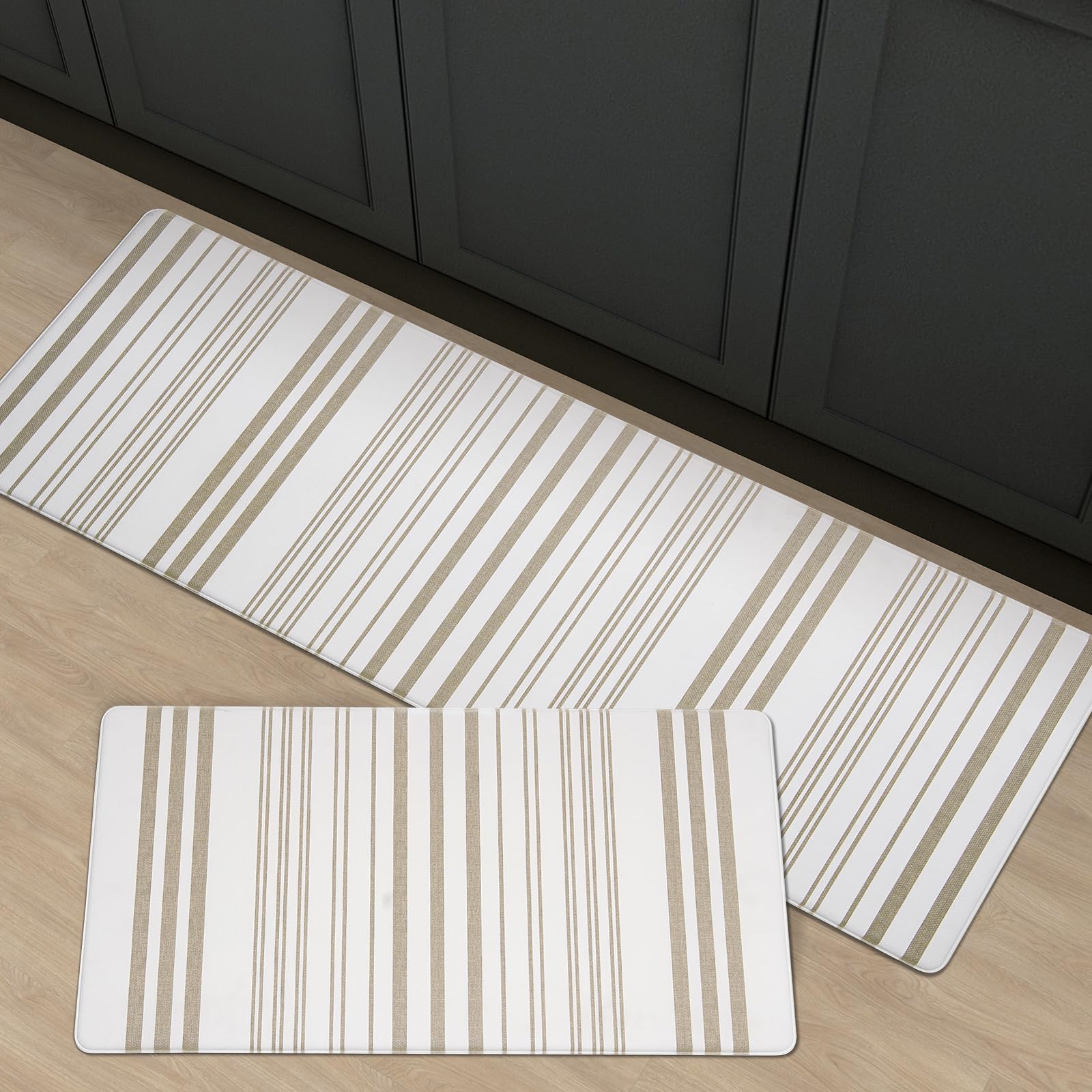 Photo 1 of FRESHMINT Farmhouse Stripe Anti-Fatigue Kitchen Mat Set of 2, Cushioned Foam Kitchen Mats for Floor, Waterproof Non Slip Comfort Mat, Modern Kitchen Rug for Kitchen Decor, Sink, Laundry, Office