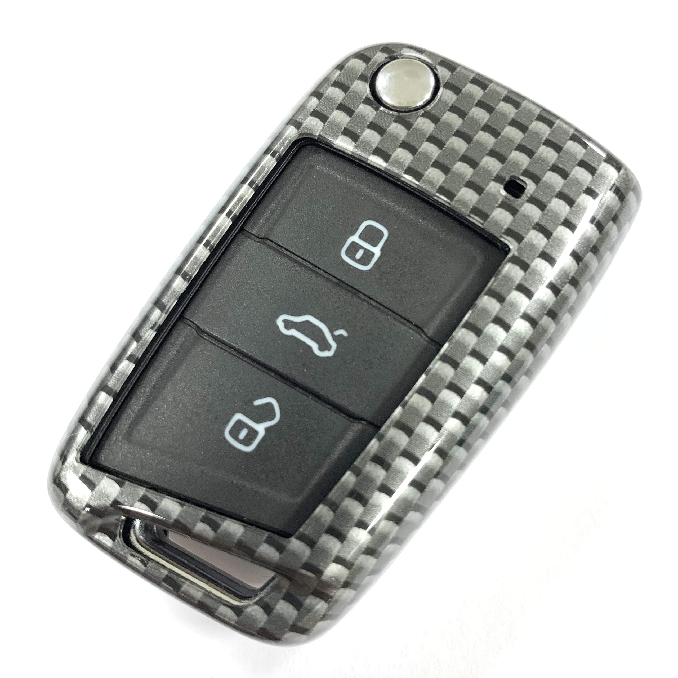 SecondStage Carbon Fiber Car Key Case Shell for VW Tiguan Golf 7/7.5 Lamando Teramont Sportsvan Touran L Lavida Flip - Lucite Smart Key Cover Holder