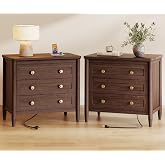 Huuger 27''H Tall Nightstands Set of 2, Hidden Charging Station | 27.6" W Farmhouse Night Stand with USB-C Port, Bed Side Tables with Wood Feet, Larger End Table for Bedroom, Walnut
