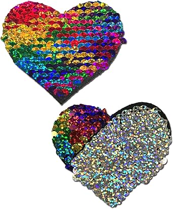 Amazon Com Rainbow Silver Glitter Color Changing Sequin Heart Nipple Pasties By Pastease O S Clothing