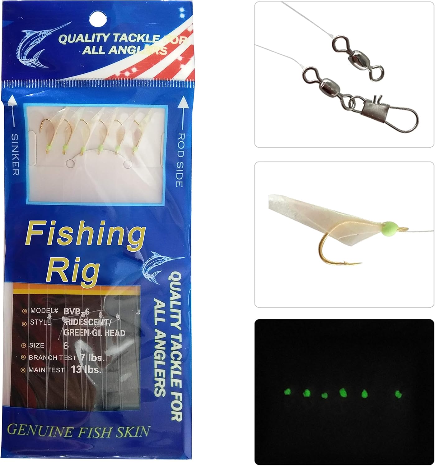 Fishing Rigs Saltwater Fishing Bait Rigs, 12 Packs Real Fish Skin Sea Rigs Luminous Rigs with Hooks Swivels and Snaps for Freshwater Size 4 6 8 : Sports & Outdoors