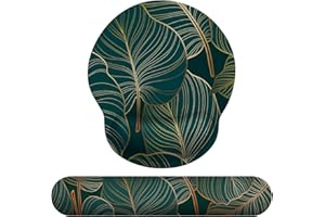 eulps Mouse Pad Wrist Support, Ergonomic Memory Foam Keyboard Wrist Pad & Gel Wrist Rest Set for Computer Keyboard for Easy Typing & Pain Relief for Office & Home (Tropical Plants Set)