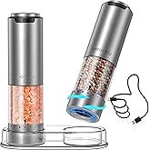 CIRCLE JOY Rechargeable Electric Salt and Pepper Grinder Set with Base, Stainless Steel Pepper Mills with 95ml Container, Whi