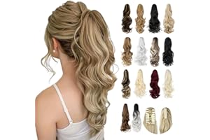 Felendy Ponytail Extension, 18" Claw Clip in Ponytail Extensions Curly Wavy Ponytail Hair Extension Jaw Clip on Long Pony Tai