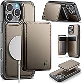 Usroom Compatible with Magsafe for iPhone 16 Pro Max Wallet Case Magnetic Card Holder, RFID Blocking 2 in 1 Detachable Kickstand Shockproof Case for Women Men, Bronze Gold