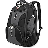 SwissGear 1900 ScanSmart 17” Laptop Backpack Grey/Black – Reflective Tech Backpack with ScanSmart Compartment – Multiple Organizer Pockets & RFID Scan Blocking Technology