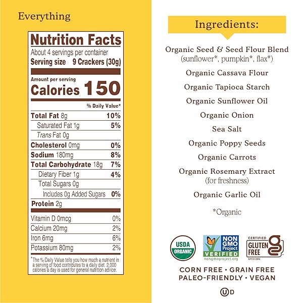 SIMPLE MILLS ORGANIC SEED CRACKERS, EVERYTHING – GLUTEN FREE, VEGAN, HEALTHY SNACKS, PALEO FRIENDLY, 4.25 OUNCE (PACK OF 3)