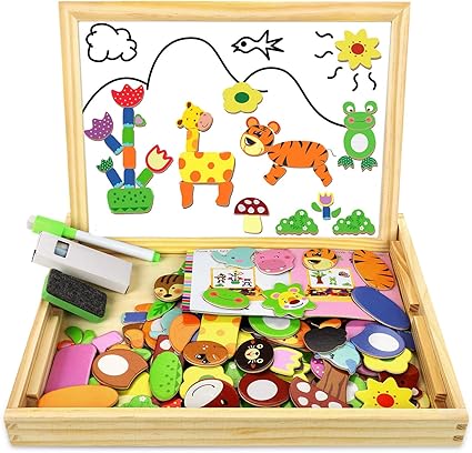 Cooljoy Magnetische Houten Puzzel Met Dubbelzijdig Bord Pedagogisch Magnetisch Houten Speelgoed Schildersezel Creatief Cadeau 100 Kleurrijke Delen Voor Kinderen Ouder Dan 3 Jaar Dierpatroon Amazon Nl