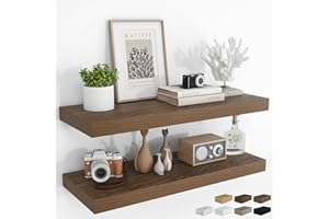 RICHFOCUS 36Inch Floating Shelves for Wall 2 Pack Shelves for Bedroom|Kitchen|Bathroom Wall Mounted Rustic Wood Floating Shelf with Invisible Brackets for Books|Storage|Decor, Walnut