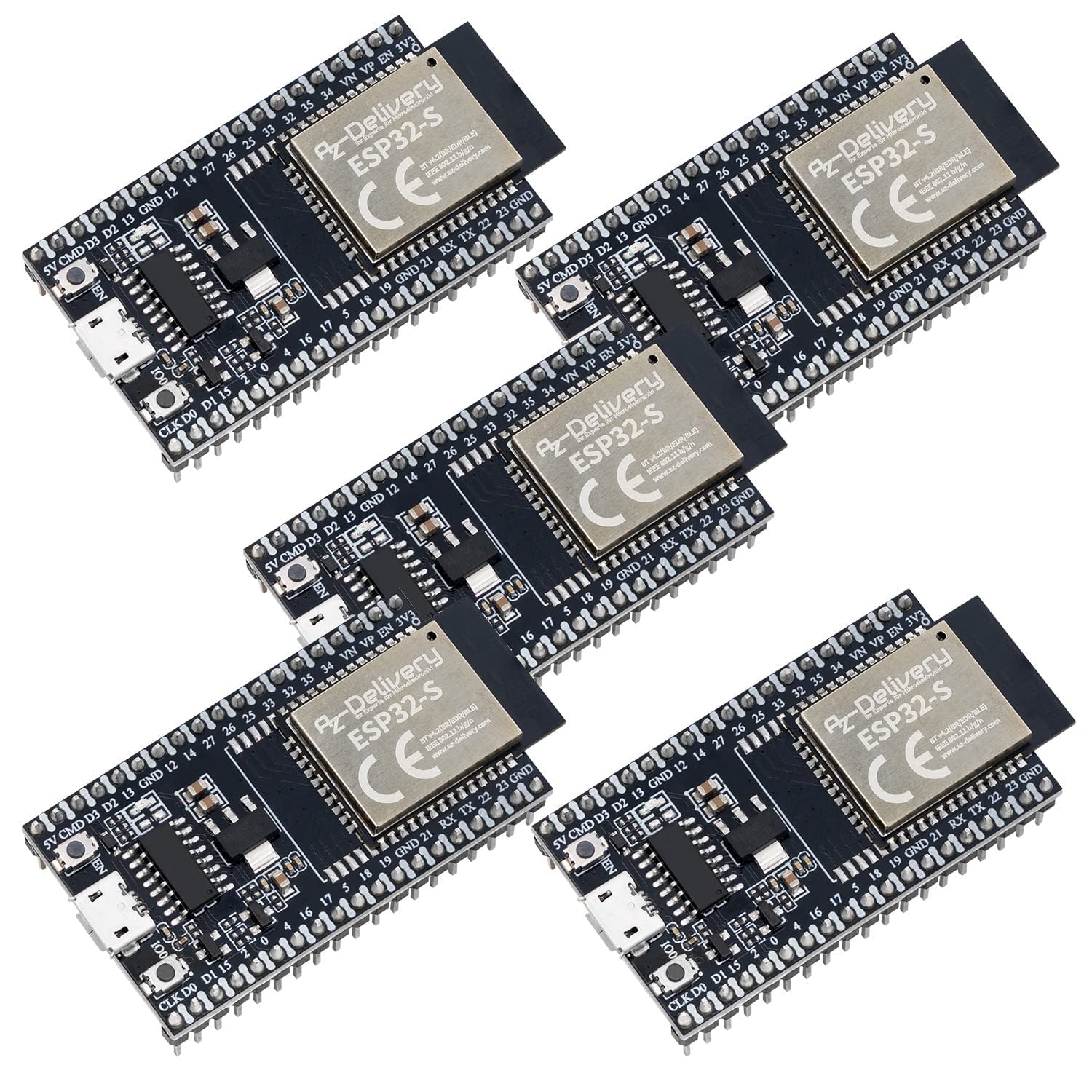 AZDelivery 5 x ESP32S Dev Kit C V4 NodeMCU WLAN WiFi Development Board compatible with Arduino including E-Book! (Successor module of ESP32S Dev Kit C V2)
