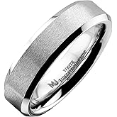 MJ Metals Jewelry Brushed White Tungsten Carbide 6mm or 8mm Wedding Band Polished Edges Comfort Fit Ring