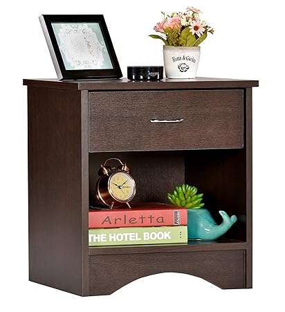 DeckUp Bei Bedside Table and End Table with Storage (Dark Wenge, Matte Finish)