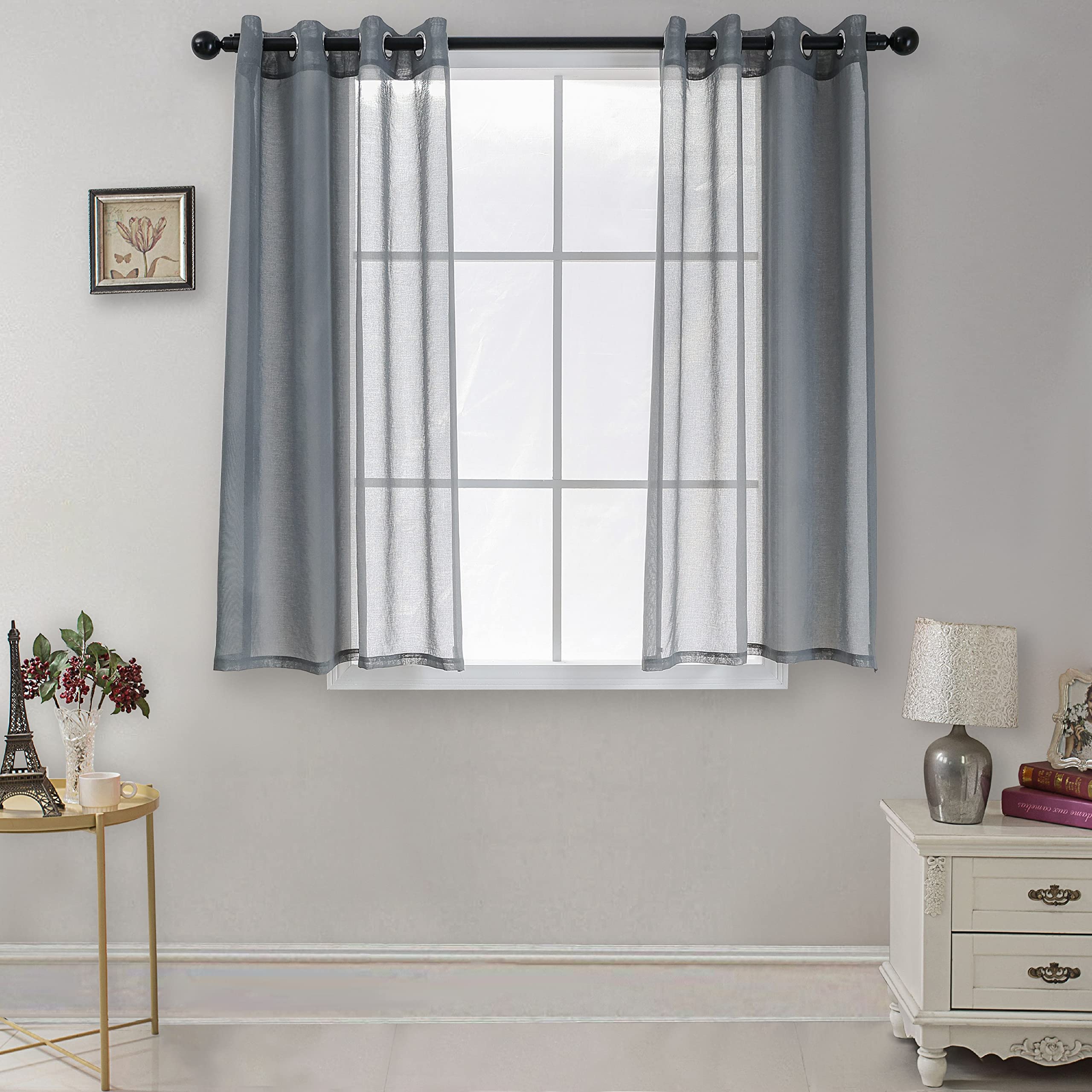 CUCRAF Net Curtains - Eyelet Sheers for Living Room & Bedroom, Voile Grey Curtains 54" Pair, Wrinkle Resistant, Easy to Clean