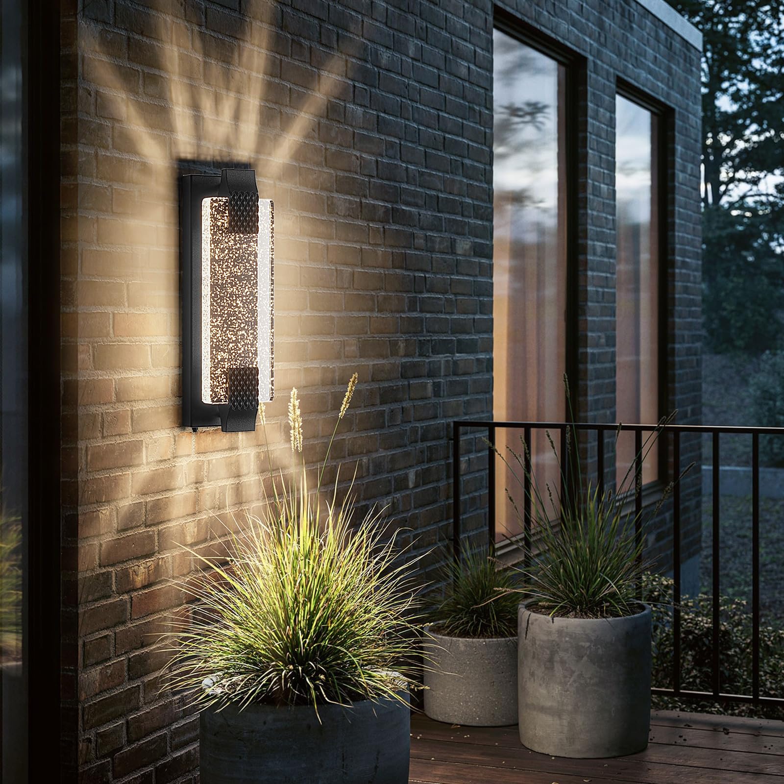 Photo 1 of camuucci Dusk to Dawn Outdoor Light,15.7 Inches LED Porch Lights Outdoor Waterproof Modern Outside Sconce Wall Mount for Doorway Hallway Porch Patio Yard Doorway Black