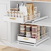 HOMEBOSILY Under Sink Organizer, 2 Pack Pull Out Kitchen Cabinet Organizer, Mute Slide-Out Under Sink Organizers and Storage, Metal Kitchen Bathroom Organizers and Storage Shelves, White