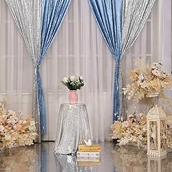 Poise3EHome Baby Blue Sequin Backdrop Curtain, 2