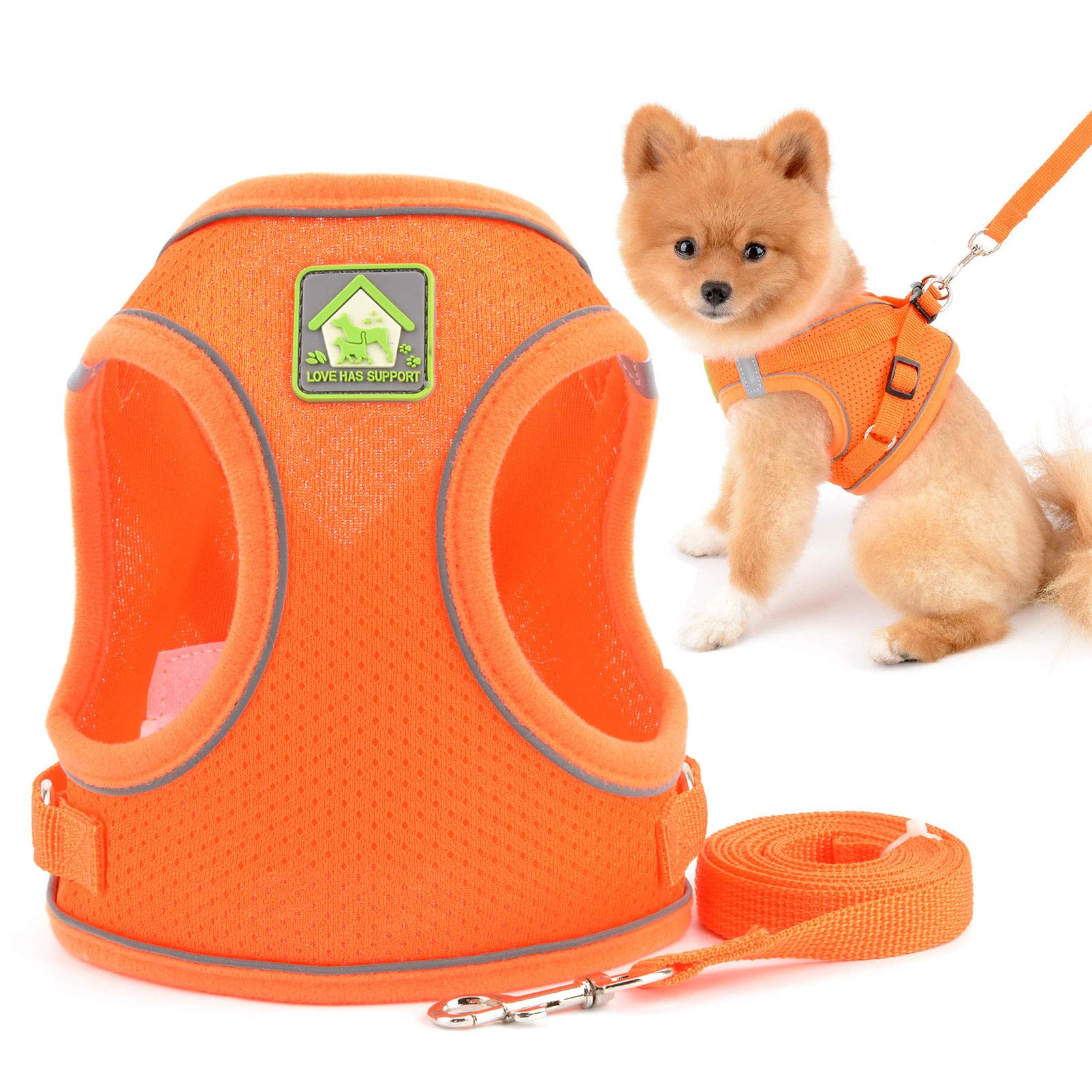 SMALLLEE_LUCKY_STORE Soft Mesh Step-in Small Dog/Cat Harness and Lead Set for Walking Reflective Puppy Vest Harness Outdoor Training,Orange,Size XS
