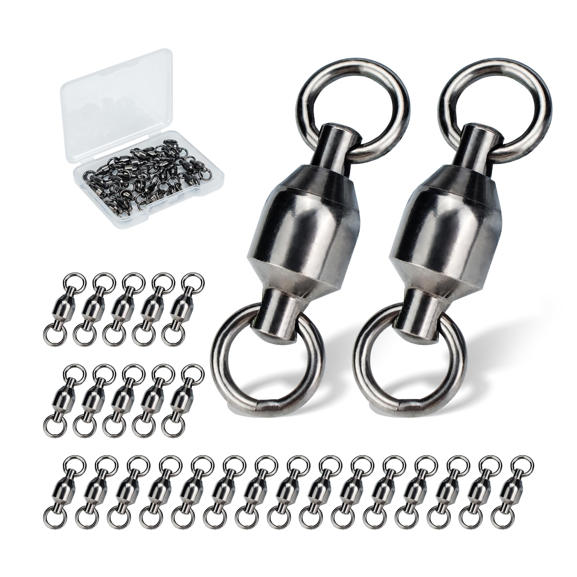 Piscorush 25pcs Ball Bearing Swivels Copper Swivels Barrel Swivels Stainless Split Ring High Strength Saltwater Fishing Swivels Hooks Connectors Size #0-10# (Pack of 25 with box, Size #1 / 44lb)