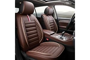 OASIS AUTO Car Seat Covers Premium Waterproof Faux Leather Cushion Universal Accessories Fit SUV Truck Sedan Automotive Vehicle Auto Interior Protector Full Set (OS-001 Brown)