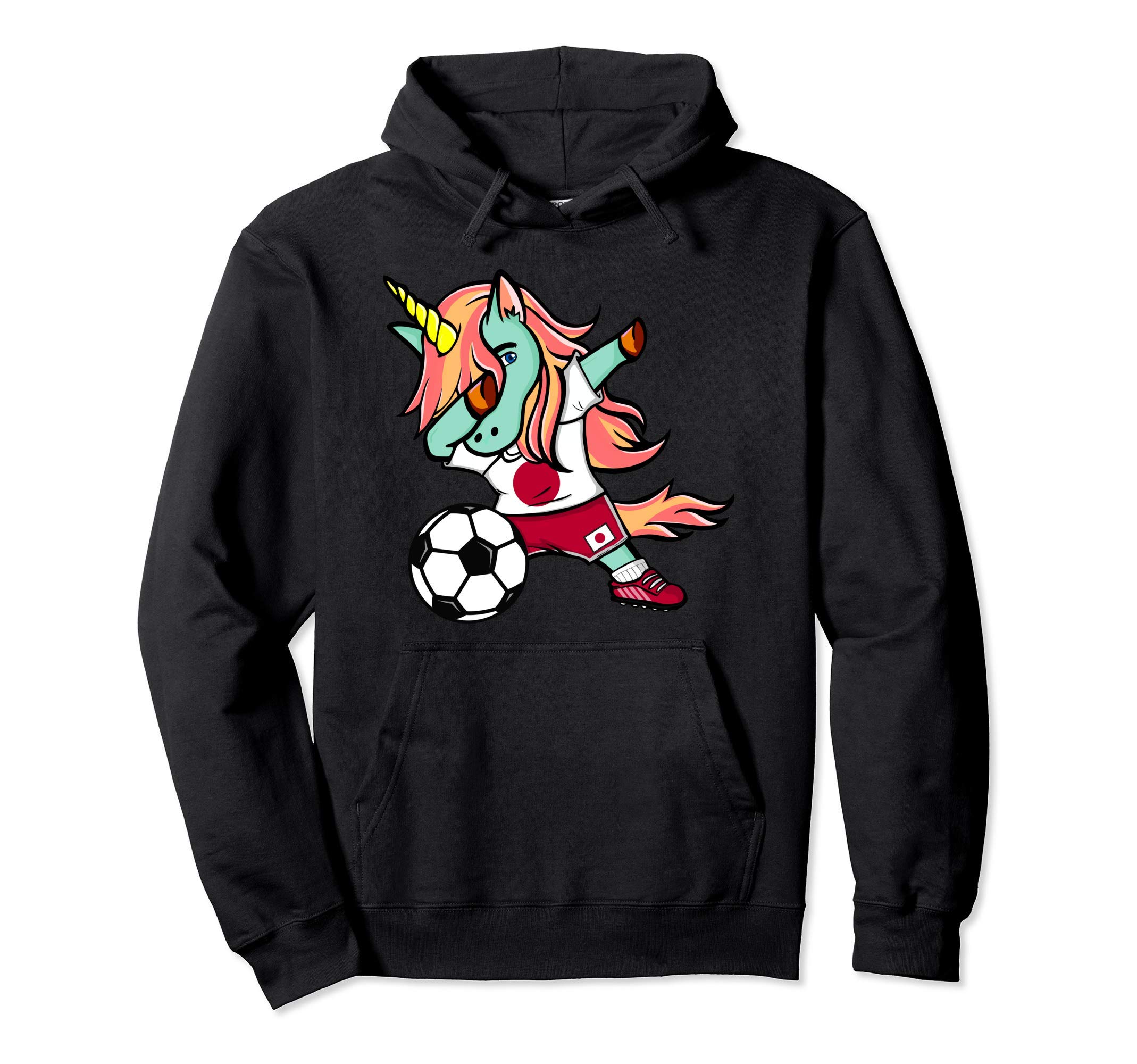 Funny Dabbing Unicorn Japan Football - Japanese Flag Soccer Pullover Hoodie