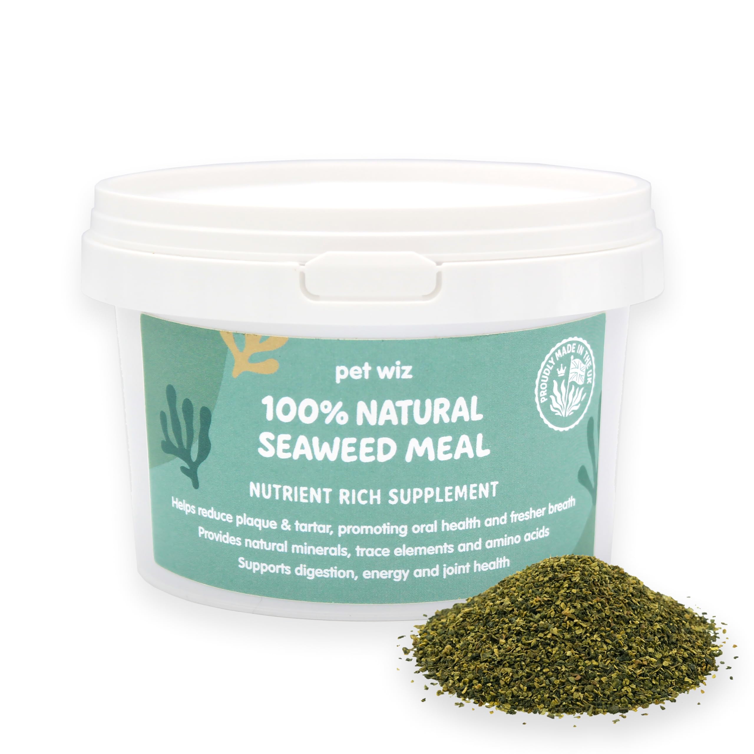 pet wiz 100% Natural Seaweed Meal for Dogs – Natural Plaque & Tartar Remover, Freshens Bad Breath & Promotes Healthy Gums – Supports Digestion & Overall Health – Made in UK (250g)