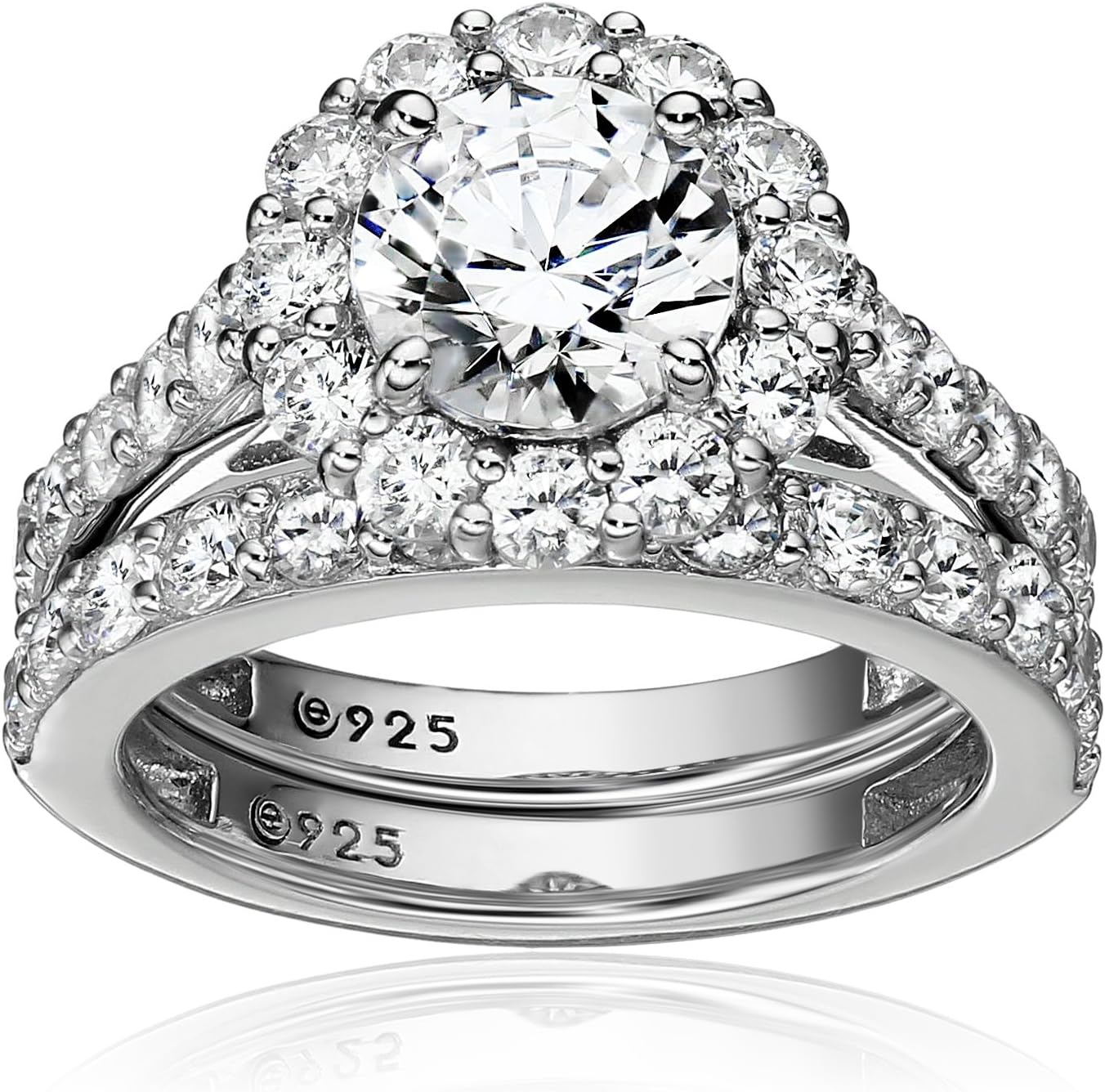 Sterling Silver Flower Halo Ring set with Infinite Elements Cubic Zirconia