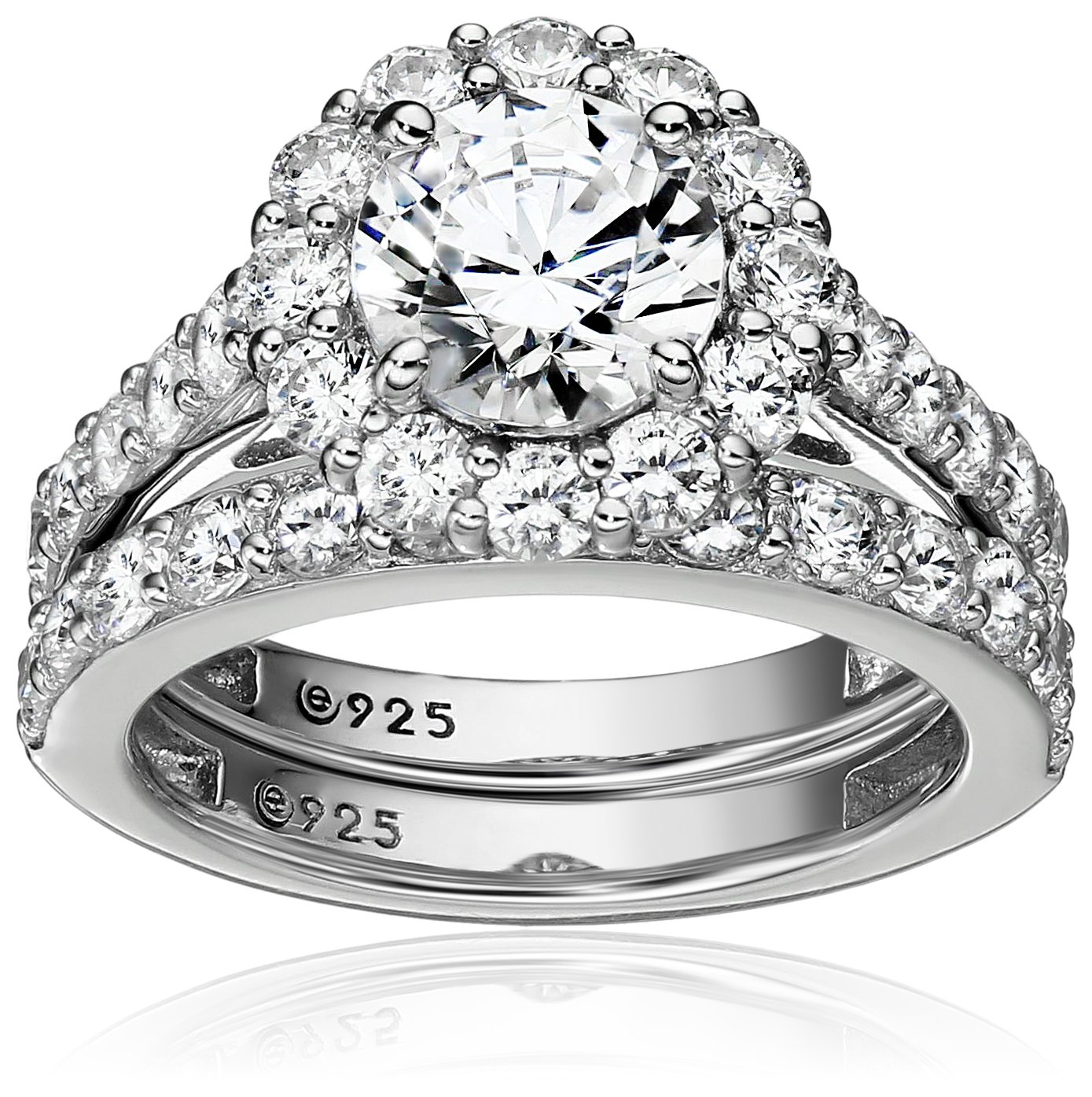 Sterling Silver Flower Halo Ring set with Infinite Elements Cubic Zirconia