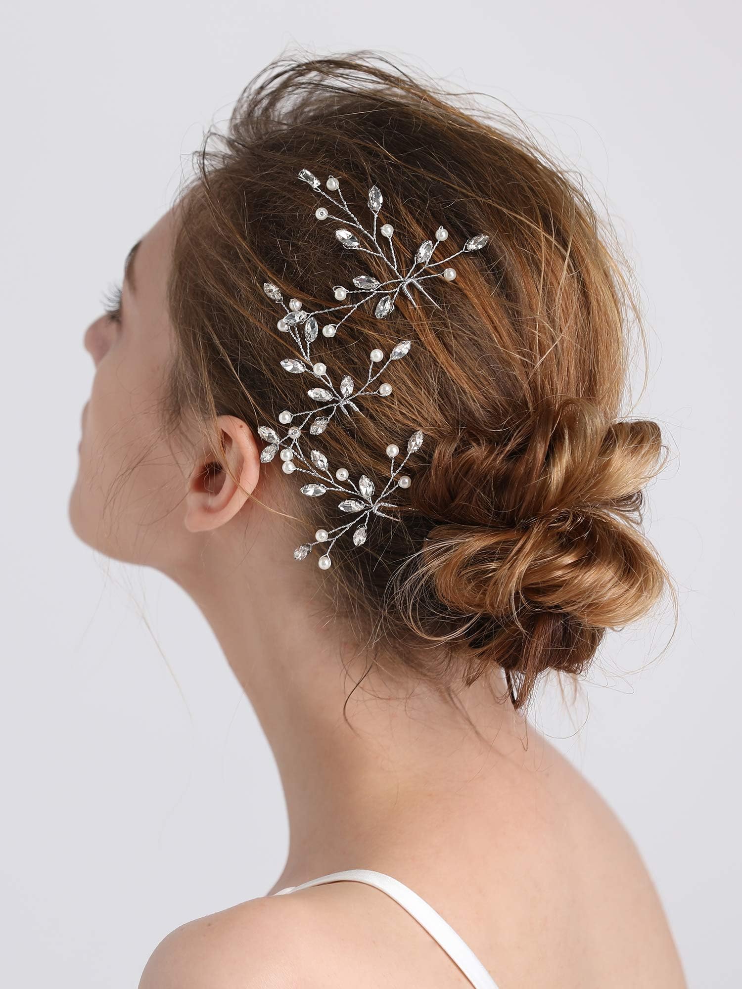 FXmimior Bridal Hair Accessories Crystal Hair Pins Vintage Wedding Party Leaf Rhinestone Hair Clips Women Headpiece Set of 3