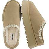 CUSHIONAIRE Kabuki Platform Boots Genuine Suede Fuzzy Mule Slippers for Women with Memory Foam | Indoor/Outdoor Womens Slippers | Wide Widths Available