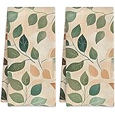 KXWQTRDD 2 Pack Hand Towels Orange Green Brown Leaves Kitchen Towel Absorbent Decorative Leaf Towels Set for Drying,Cleaning,Cooking,Bathroom,Holiday 16x24 Inches