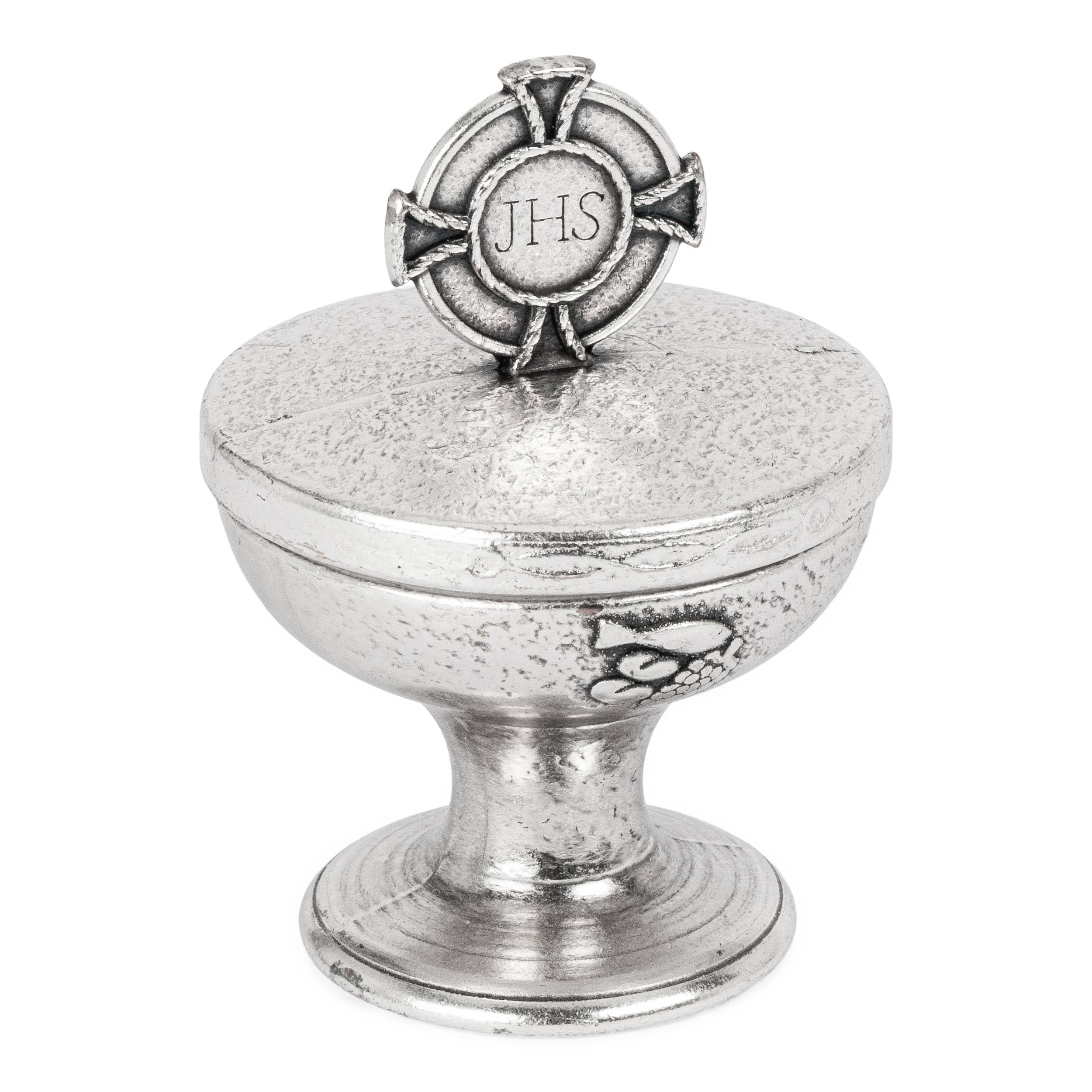 NKlaus silver rosary box 6x4cm metal case cup form communion 2526