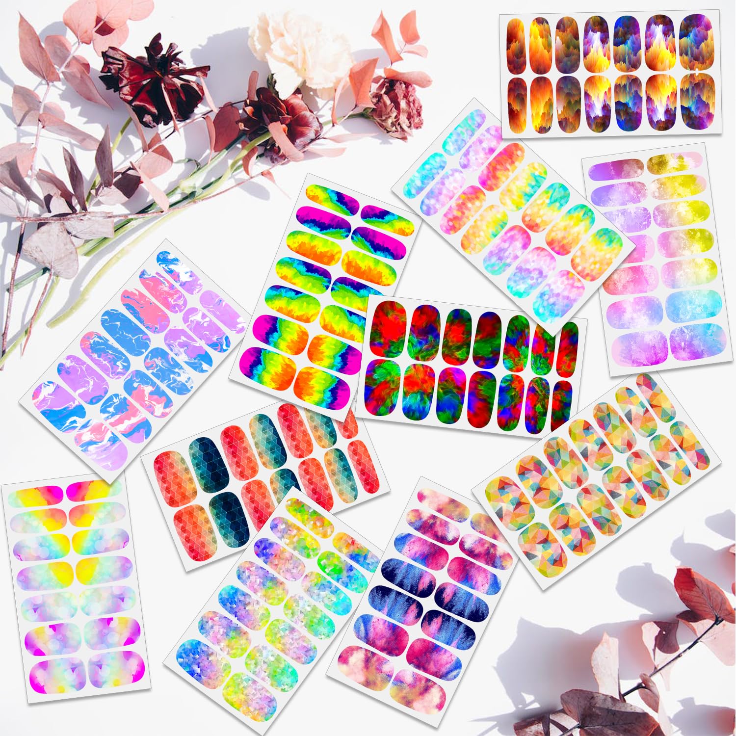 WOKOTO 12 Sheets Graffiti Nail Polish Stickers Full Wraps for Women Aurora Gradient Gel Nail Polish Strips for Women Girls Gel Nail Stickers Mix Color Stick On Nails - Image 5