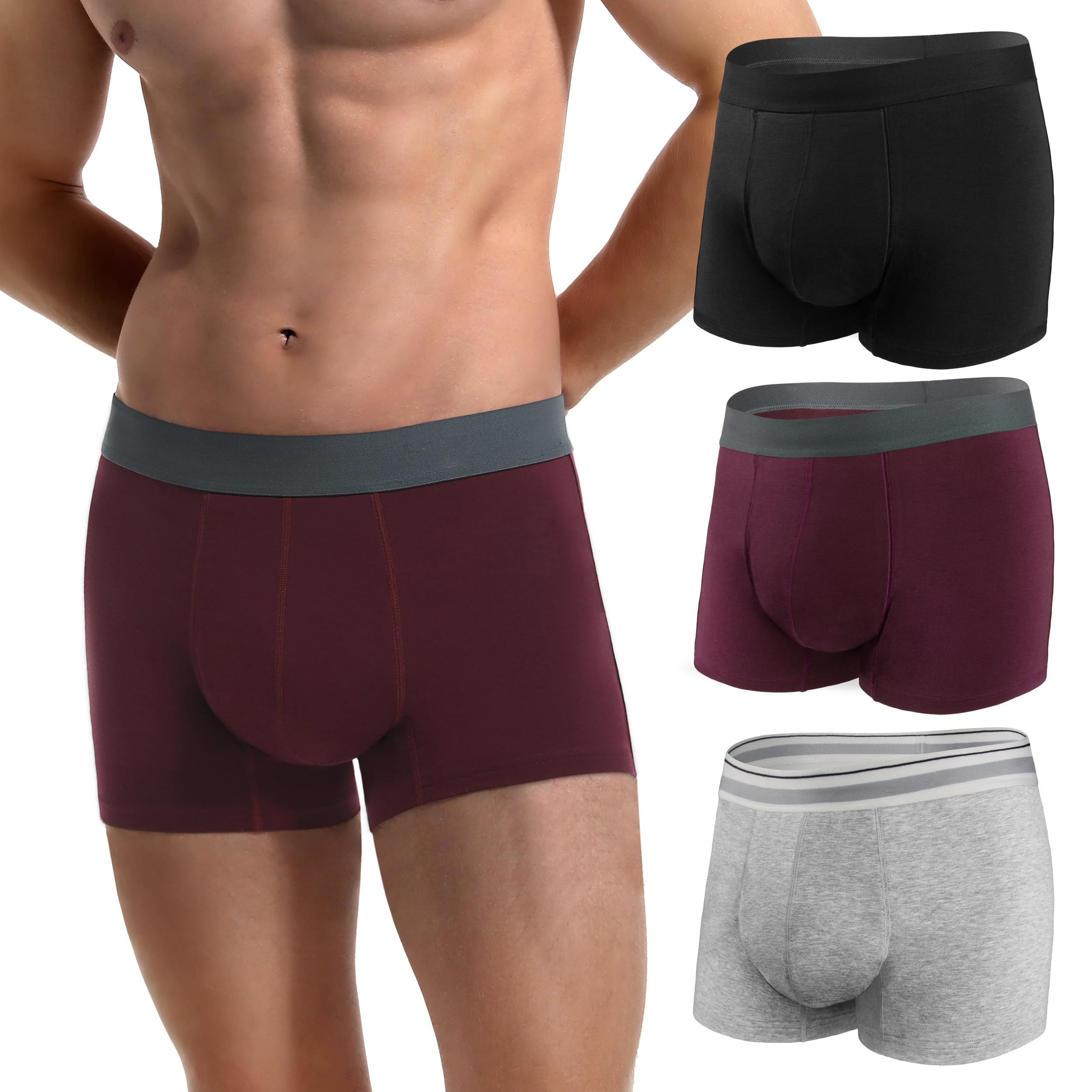 Photo 1 of REELINDRY Men’s Incontinence Underwear 2.3 oz Absorbency Protection Adult Leak Proof Boxer Briefs Washable Bladder Leakage Cotton 3 Pack (1 Black-1 Light Gray-1 Maroon, L)