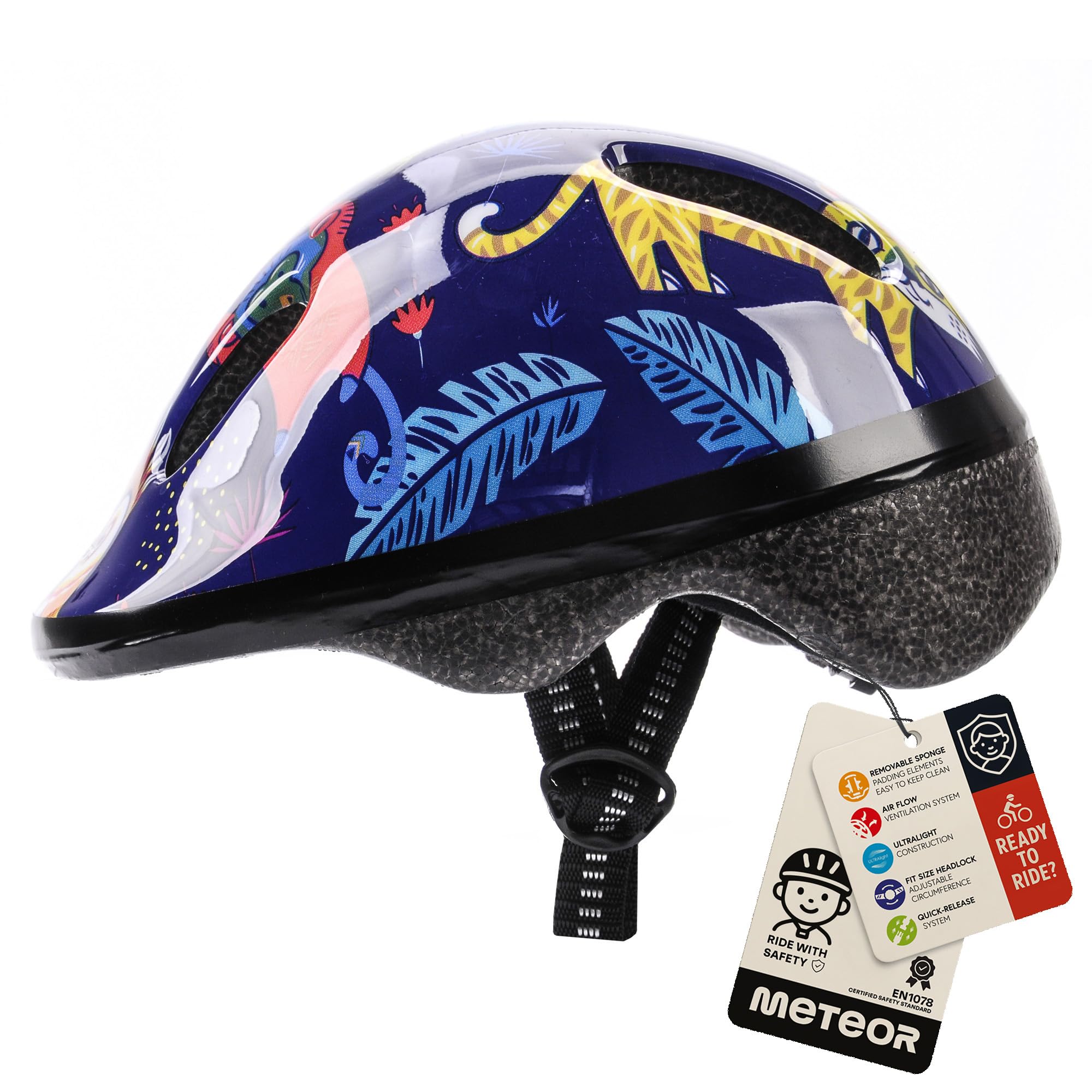 Meteor Kids Bike Helmet Jungle XS 44-48 cm, Toddler & Child Cycling Helmet, Lightweight Adjustable Scooter & Skate Helmet with Airflow Vents, Washable Padding, Safety Head Protection