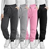 LessonZoo 4 Pack Girl's Sweatpants Casual Athletic Drawstring Joggers with Pocket Baggy Lounge Active Running Pants