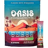 Oasis Electrolyte Powder - Sugar Free, Zero Calorie, Natural Flavor Hydration Packets for Workout or Going Out | ORS Hydration Powder Solution with 5 Electrolytes, Vitamin C | Guava (16 Sticks)