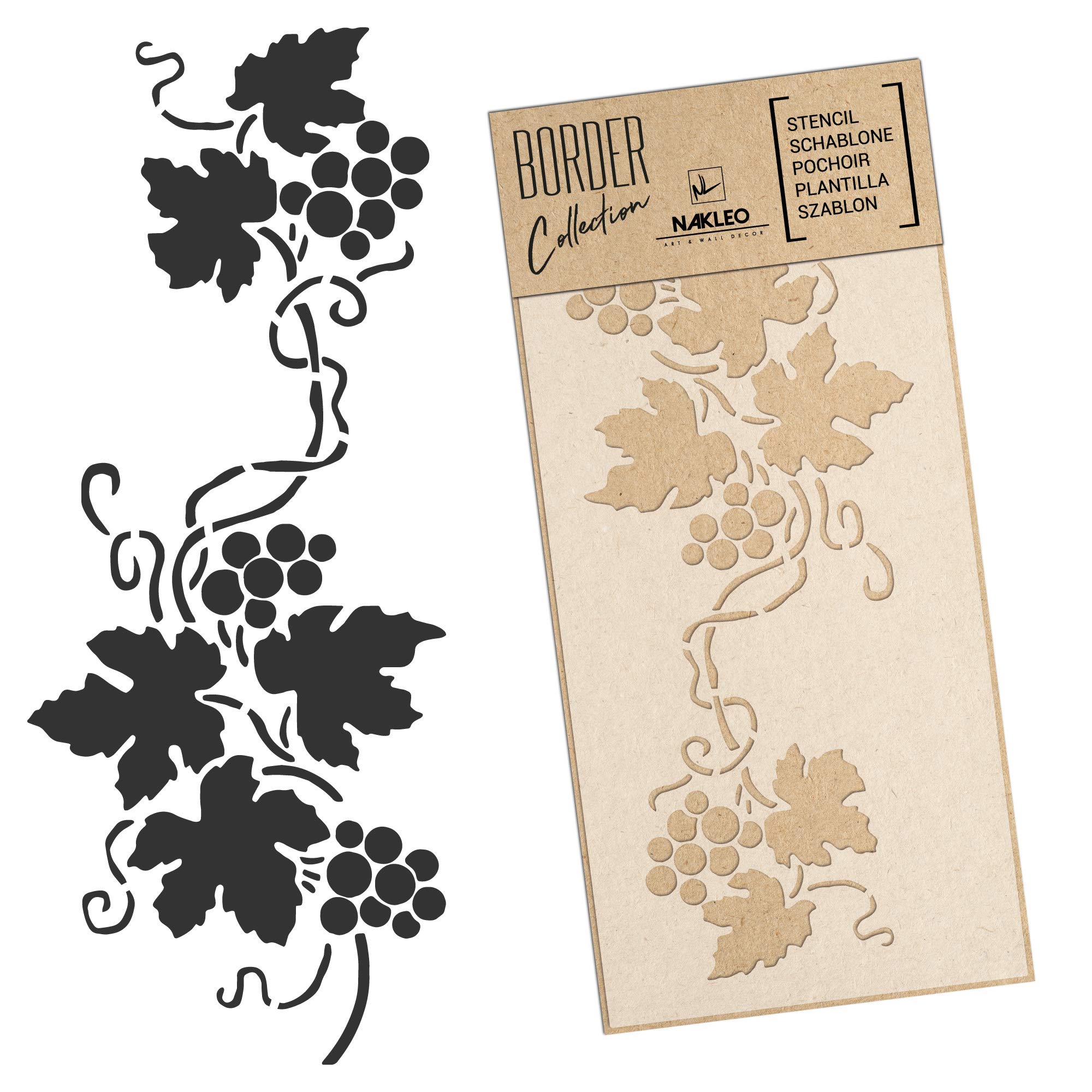 NAKLEO Border Wall Stencil 21x45cm, Grapevine Decor Plant Pattern, Reusable Plastic Template, Painting Stripe DIY Art and Craft Home Decor, Fabric Furniture Wood Paper Patio