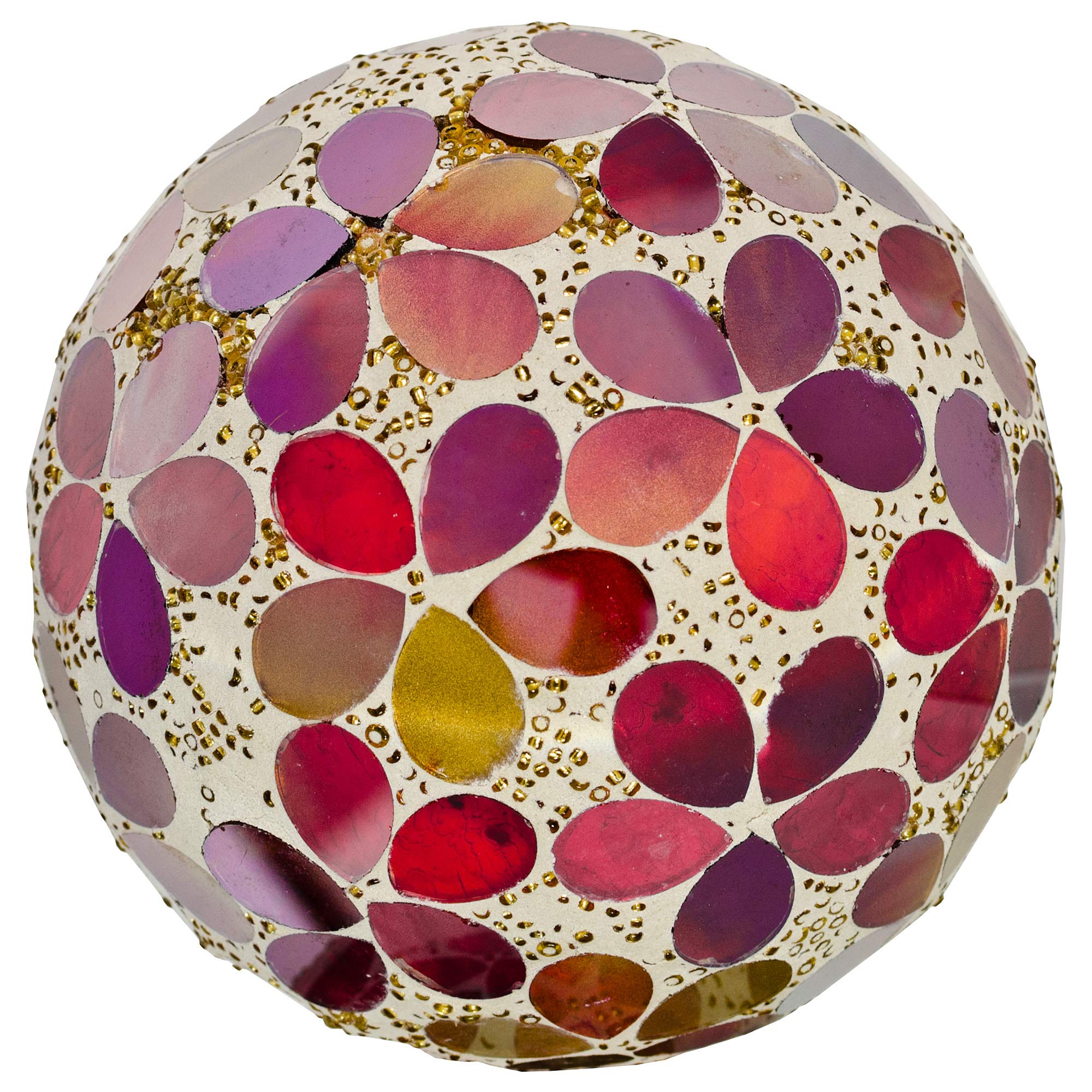 Febland Red Flower Tile Mosaic Decorative Ball 10.5cm, Small