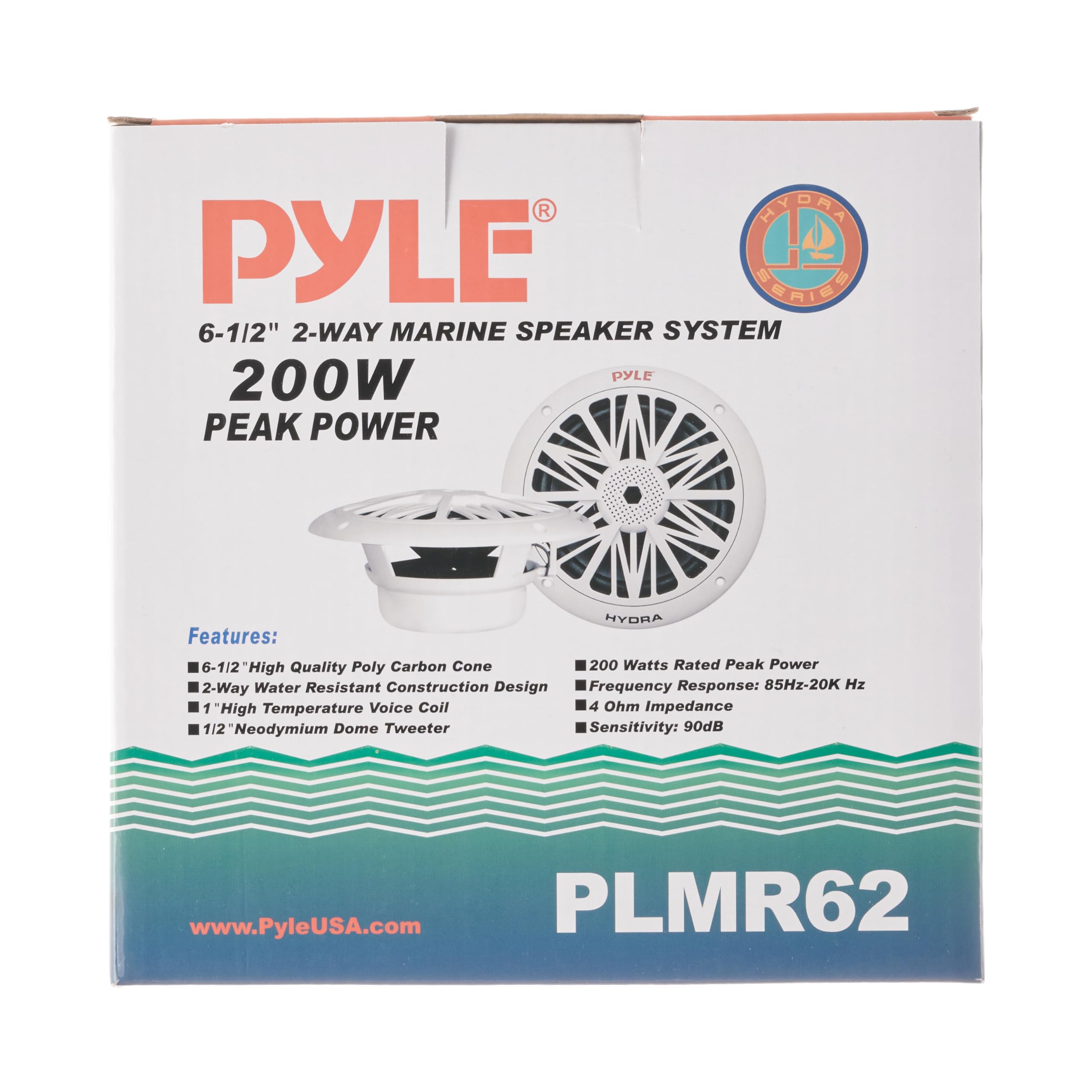Pyle 6.5 Inch Dual Marine Speakers - 2 Way Waterproof and Weather Resistant Outdoor Audio Stereo Sound System with 200 Watt Power, Poly Carbon Cone and Butyl Rubber Surround - 1 Pair (White)