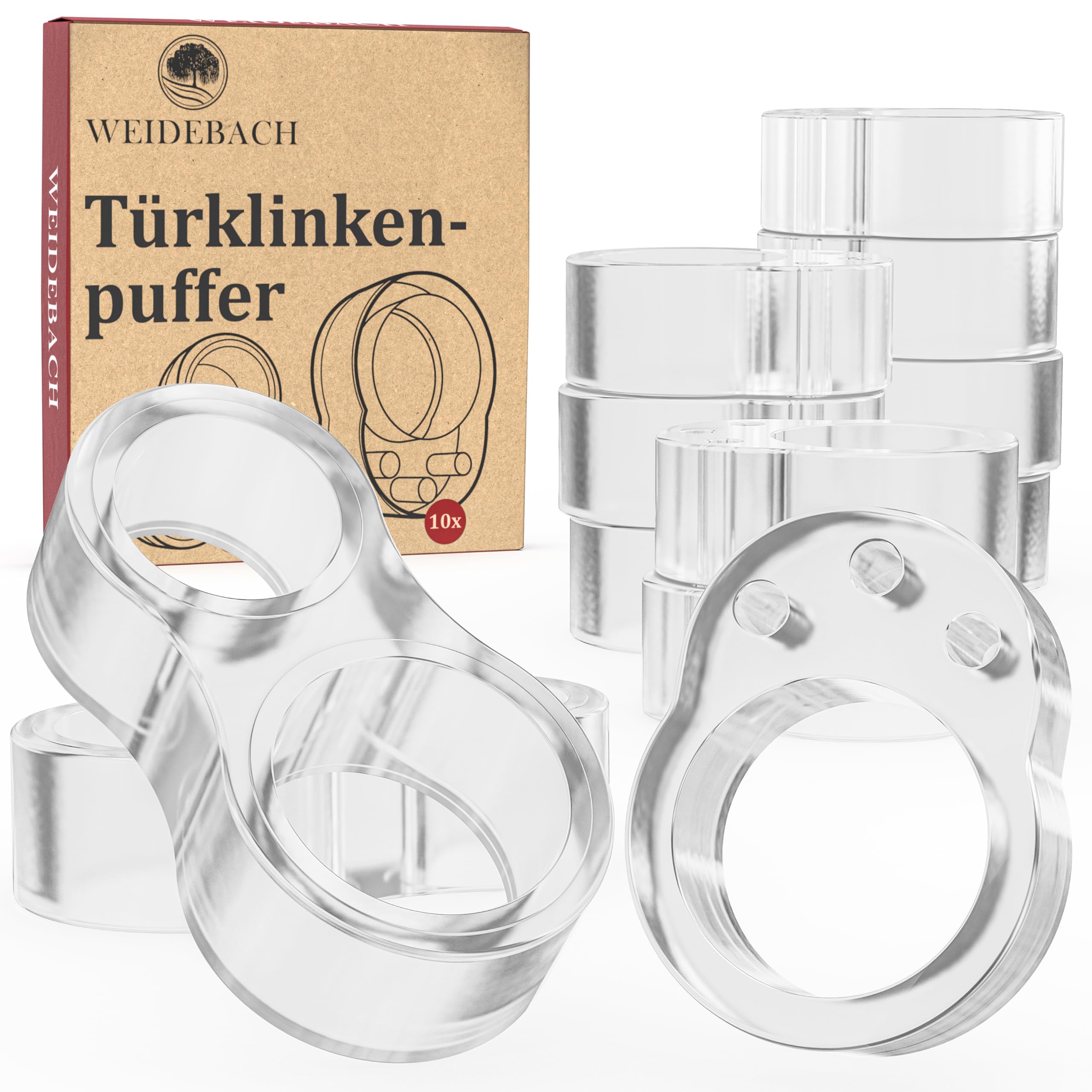 WEIDEBACH® Robust Door Stopper, 12 Pack, Transparent, Modern Style, Protects Walls from Scratches, Fits 16-21mm Handles