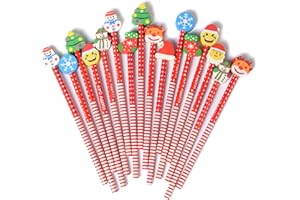 QDXATIVP Adorable 28PCS Christmas Top Eraser Pencils for Kids' School Supplies,with Assorted Cartoon Color Stripe Cute Fun Erasers Topper (Multicolor28)