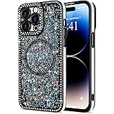 Lafunda for iPhone 14 Pro Max Case Glitter, Luxury Bling Sparkly Rhinestone Diamonds Cover Compatible with MagSafe for Women Girls Shockproof Protective Phone Case for iPhone 14 Pro Max 6.7", Black