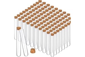 Thyle 100PCS Glass Test Tubes with Cork Clear Stoppers Round Bottom Lab Test Alcohol Tampons Glass Tubes Container Vials for Plants Scientific Experiments Candy Storage Party Favors (20x150mm/35ml)