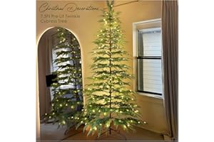 ORIENTAL CHERRY Christmas Decorations - 7.5 Ft Pre-Lit Twinkle Christmas Cypress Tree - Artificial Christmas Trees with 350 LED Lights - Xmas Holiday Decor for Indoor Home Party Living Room Office Decoration