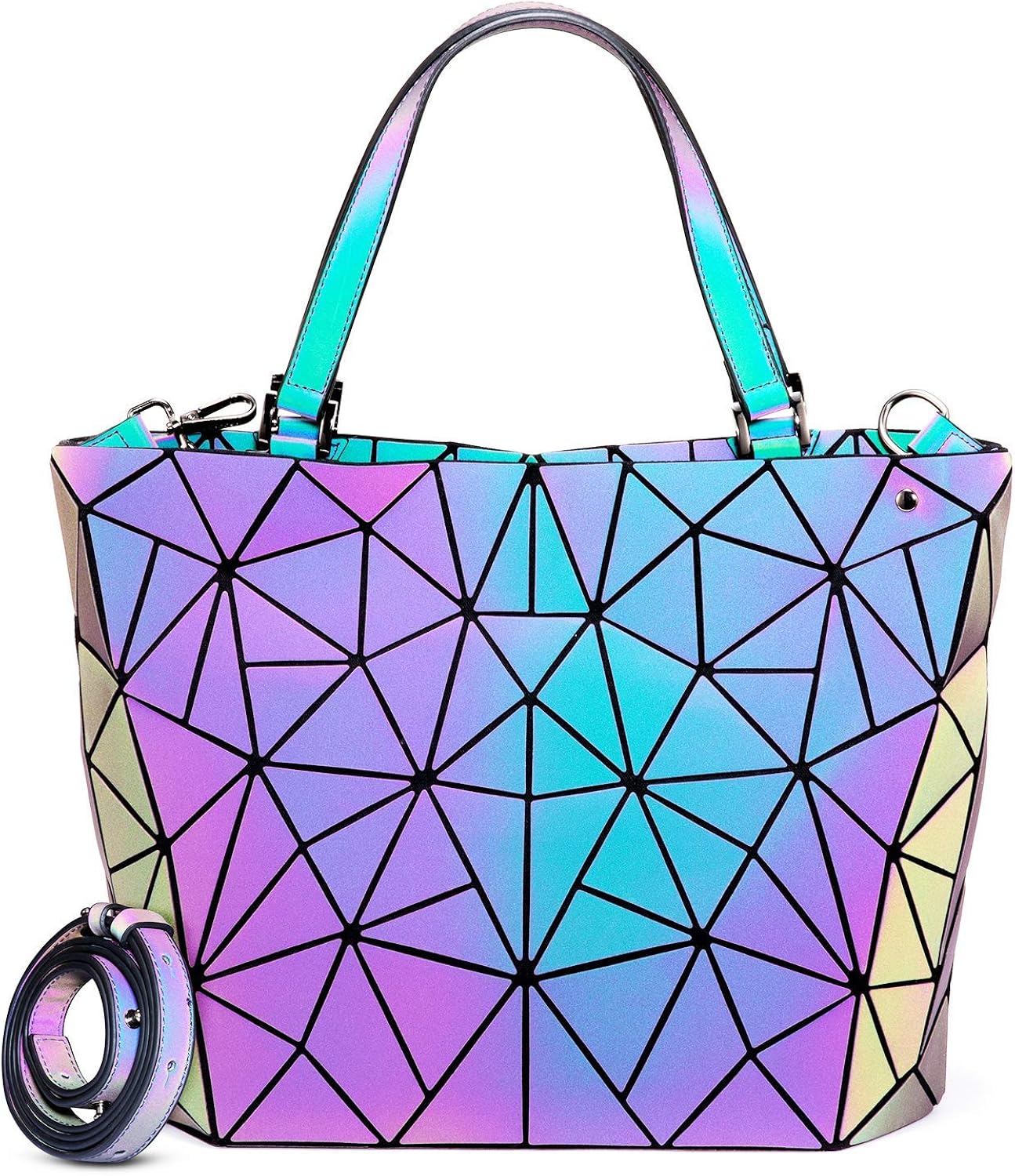 Ulalaza Geometric Luminous Tote Bag Holographich Purses and Handbags Flash Reflactive Crossbody Bag for Women